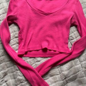 Pink Ribbed V-Neck Women's Top